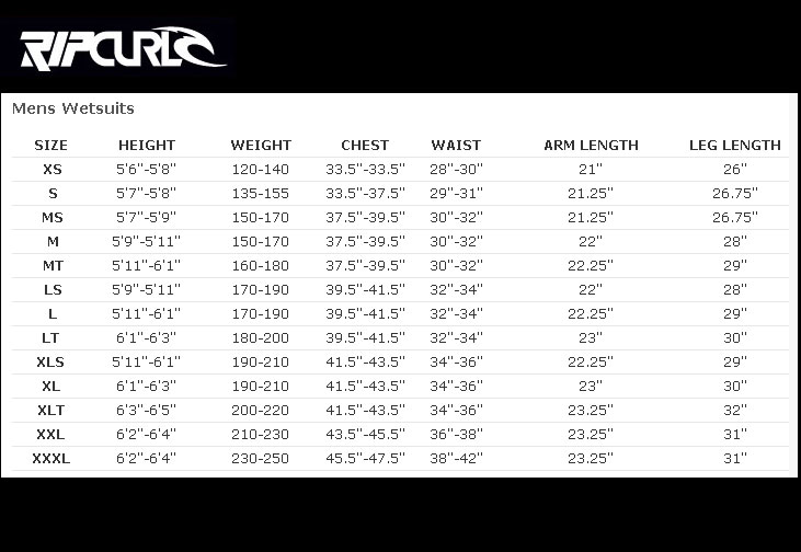 Rip Curl Booties Size Chart